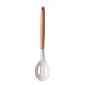 White silicone slotted spoon with natural wooden handle for healthy kitchen cooking - Slotted Spoon / White