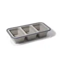 Foldable grey silicone 3-compartment food storage container with capacity markings and lid - Large 3-Compartments / Gray