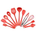 Set di 11 utensili da cucina in silicone rosso resistente al calore con acciaio - Con Secchiello / Set da 11 pezzi / Rosso