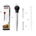 4-piece stainless steel turkey baster set with black silicone bulb and cleaning brush - Black Set in Color Box