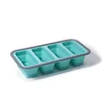Collapsible turquoise silicone freezer tray with lid and four compartments for meal prep - Large 4-Compartments / Blue