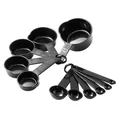 Zwarte 11-delige plastic maatbeker- en lepelset voor precisie bakken in de keuken - Zwarte Maatbekers en Maatlepels (11-delige Set)