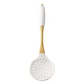 Premium white silicone skimmer spoon with elegant gold stainless steel handle for cooking - Skimmer / White