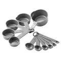 11-delige grijze maatbeker- en maatlepelset voor in de keuken bij bakken en koken. - 11-delige Beker en Lepel Set / Grijs