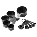 Professional 10-piece black plastic measuring cup and spoon set for kitchen baking - 10-Piece Measuring Cups and Spoons Set / Black