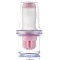 Pink silicone oil bottle brush with transparent storage lid for baking and BBQ use - Pink