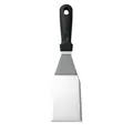 Professional stainless steel Teppanyaki spatula with black handle and brushed finish. - Short Spatula
