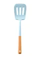 Light blue silicone slotted spatula with natural wooden handle for non-stick pans - Slotted Spatula / Blue