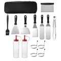 Complete 12-piece stainless steel BBQ griddle tool set with squeeze bottles and spatulas - 14 Piece Set