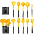 Juego de 11 utensilios de cocina de silicona amarillo y negro con cubo organizador - Juego de 11 Piezas Amarillo Limón con Cubo / Juego de 10 Utensilios con Cubo de Almacenamiento