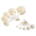10-delige crèmekleurige plastic maatbeker- en lepelset met schaalverdeling - 10-delige set / Wit