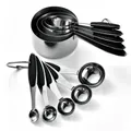 Set of 10 stainless steel measuring cups and spoons with soft black handles for baking - Black 10 Piece Measuring Set (Boxed) / Black