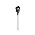Serveur à spaghetti en silicone noir avec manche en acier inoxydable et boucle pratique - Patte Rose