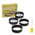 5-piece non-stick stainless steel egg rings set with folding handles and oil brush - Five-Piece Set / Steel Handle