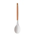 Cuillère de cuisine ergonomique en silicone blanc avec manche en bois naturel premium - Petite Louche (Version Légère)