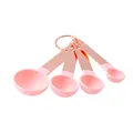 Rose gold plated stainless steel handle and pink silicone measuring spoon set with clear markings - Copper-Plated Measuring Spoon / Pink