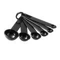Professional set of black plastic measuring spoons for baking and kitchen seasoning use - 6-Piece Measuring Spoon Set / Black