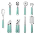 9-delige mintgroene keukengereedschapset met roestvrijstalen tools en plastic handvatten - Cyaan Handvat / 9-delige Set