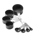 8-piece black plastic measuring cups and spoons set with stainless steel handles - 8-piece Set / 8-piece Set / Black