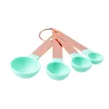 Copper-plated stainless steel measuring spoon set featuring ergonomic mint green heads - Copper-Plated Measuring Spoon / Green