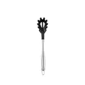 Black silicone spaghetti server with stainless steel hollow handle and hanging loop - Pink Paw / Khaki