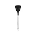 Spatule ajourée en silicone noir avec manche en acier inoxydable 430 pour la cuisine - Spatule ajourée