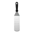 Professional stainless steel perforated BBQ spatula with ergonomic black handle for grill - Perforated Slotted Turner