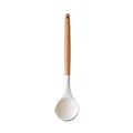 Louche à soupe en silicone blanc avec manche ergonomique en bois et trou de suspension - Grande Louche (Version Légère)