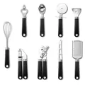 9-delige roestvrijstalen keukenhulpset met ergonomische zwarte kunststof handgrepen - Zwart Handvat / 9-delige Set