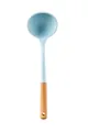 Cucharón de sopa de silicona azul claro con mango de madera para utensilios de cocina - Cucharón para sopa / Azul