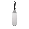 Professional stainless steel BBQ spatula with ergonomic black handle for Teppanyaki grilling - Solid Round End Turner