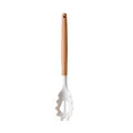 Cuillère à pâtes en silicone blanc avec manche en bois naturel pour la cuisine - Serveur de Pâtes (Version Légère)