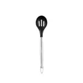 Cuillère à fente en silicone noire avec manche en acier inoxydable pour cuisine - Petite Écumoire