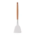 White silicone cooking spatula with a natural wooden handle for non-stick pans and cookware. - Frying Spatula (Light Version)