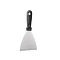Stainless steel grill spatula with black plastic handle for BBQ or Teppanyaki cooking. - Triangular Slanted Scraper