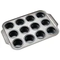 Professional 12-cup carbon steel muffin pan with grey press-style silicone liners - 12 Holes / Gray