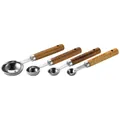Set of 4 professional stainless steel measuring spoons with premium wooden handles - 4-Piece Measuring Spoon Set (Acacia Wood Handle) / Steel Color