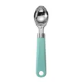 Stainless steel ice cream scoop with mint green plastic handle for kitchen serving - Green Scoop