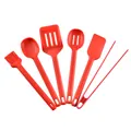 Vibrant red 6-piece food-grade silicone kitchen utensil set with hanging holes - Set / Red