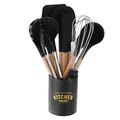 11-piece black silicone kitchen utensil set with wooden handles and storage bucket - Black 10-Piece Set
