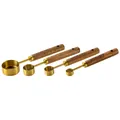 Set of 4 gold stainless steel measuring spoons with ergonomic wooden handles for baking - 4-Piece Measuring Spoon Set (Acacia Wood Handle) / Gold