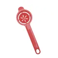 Red plastic egg white separator with a comfortable long handle for baking tasks - Red