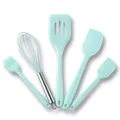 Ensemble de 5 ustensiles de pâtisserie en silicone vert menthe avec un fouet pro - Set de 5 pièces / Cyan