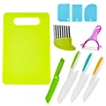 Colorful 10-piece kids safe plastic knife set with green cutting board and peeler - 10-Piece Set PP Bag