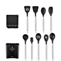 Lot de 11 ustensiles de cuisine en silicone noir avec manches en acier inoxydable - Ensemble de 9 Pièces A