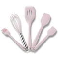 Kit professionnel de 5 ustensiles de pâtisserie en silicone rose avec spatules et fouet - Set de 5 pièces / Rose