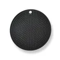 Round black silicone heat insulation mat with non-slip grid texture and hanging hole - Dot / Black
