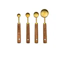 Gold-plated stainless steel measuring spoon set with wooden handles and engraved scales - Gold-Plated Measuring Spoon (4-Piece)