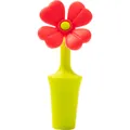 Decorative silicone wine bottle stopper featuring a red flower design with a yellow base - Lucky Clover