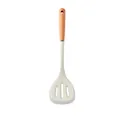 Heat resistant white silicone slotted spatula turner with ergonomic wooden handle - Slotted Spatula / Milky White